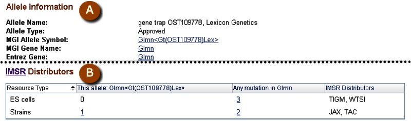 Figure 7. . Screenshots showing details from individual murine cell-based clone record page.