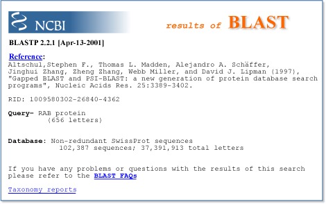 Figure 2. The BLAST report header.