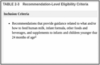 TABLE 2-3. Recommendation-Level Eligibility Criteria.