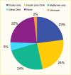 Pie chart showing that about one-quarter of youth with type 2 diabetes take insulin only, insulin plus a non-insulin medication, metformin only, or no glucose lowering medication.