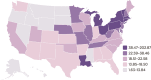 FIGURE 4-2. Number of Medicare-funded training positions per 100,000 population.