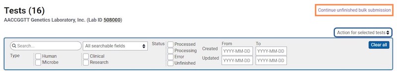 Continue unfinished bulk submission