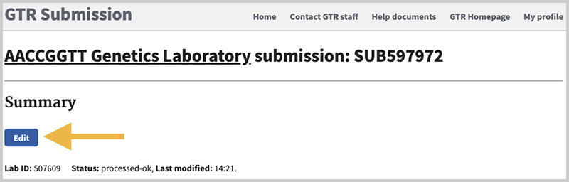 Example of the edit function for a lab