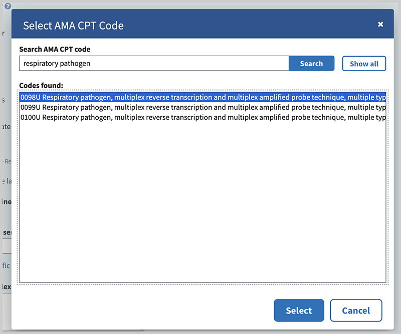 Search CPT codes