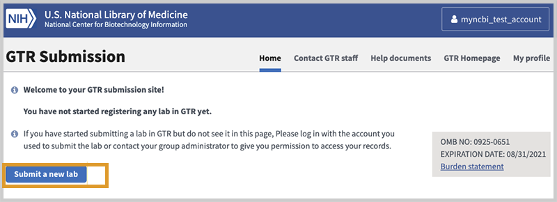 Register a new lab in GTR