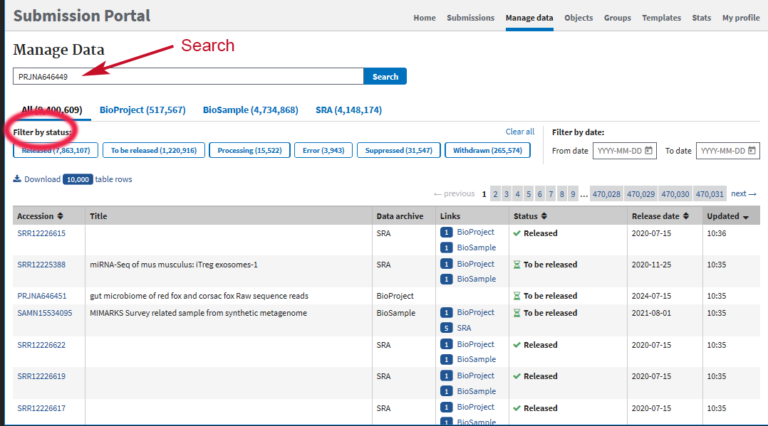 Find BioProject in SRA Data inteface