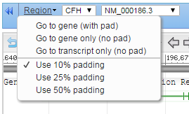 Click Region link in Exon Navigator for gene view options