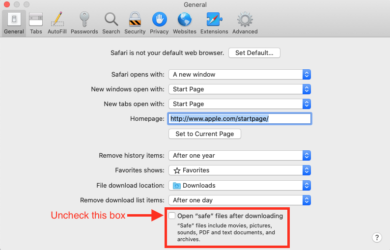 Update Safari Preferences